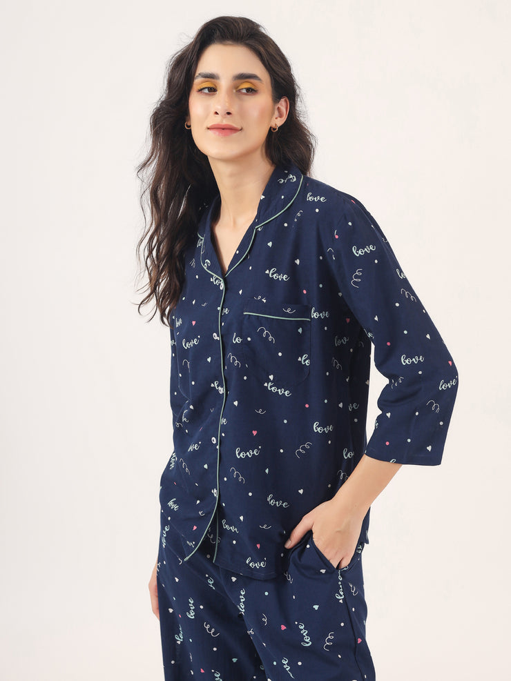 BLUE LOVE Cotton Night SUIT