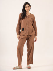 Brown solid Cotton Night SUIT