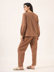 Brown solid Cotton Night SUIT