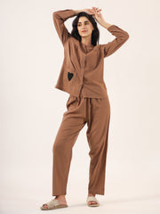 Brown solid Cotton Night SUIT