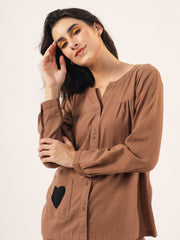 Brown solid Cotton Night SUIT