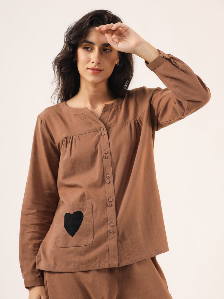 Brown solid Cotton Night SUIT