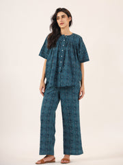 BLUE PRINTED DITSY Cotton Night SUIT