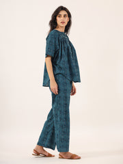 BLUE PRINTED DITSY Cotton Night SUIT