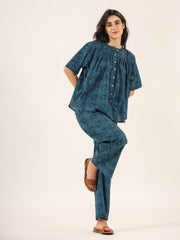 BLUE PRINTED DITSY Cotton Night SUIT