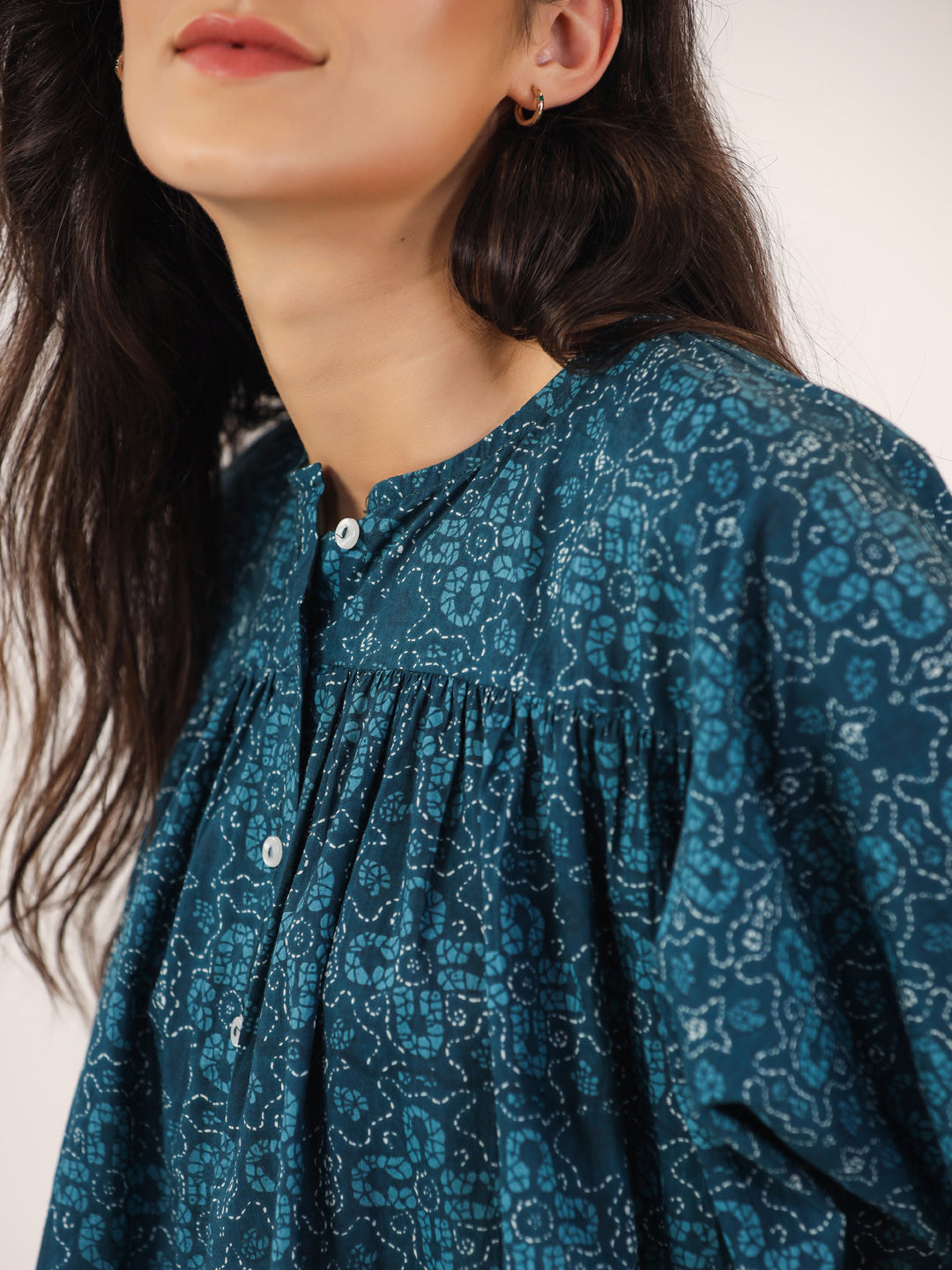 BLUE PRINTED DITSY Cotton Night SUIT - SanskrutiHomes 