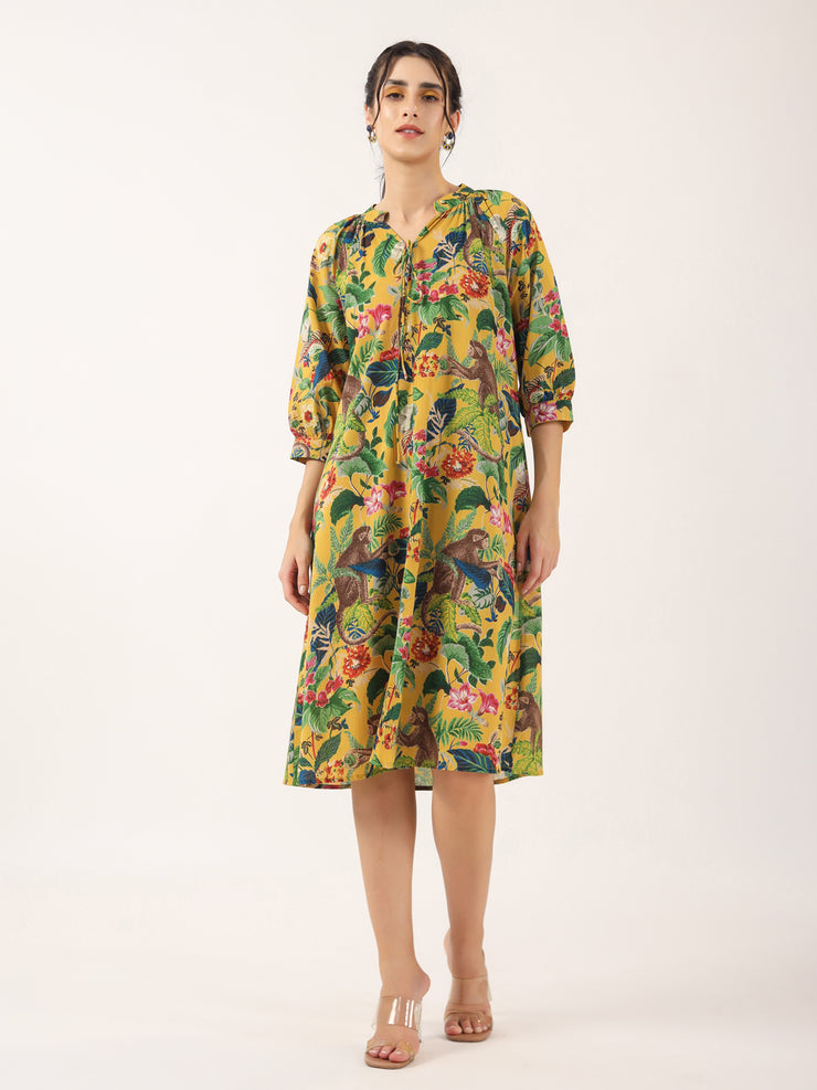 Monkey print Cotton Lounge Dress