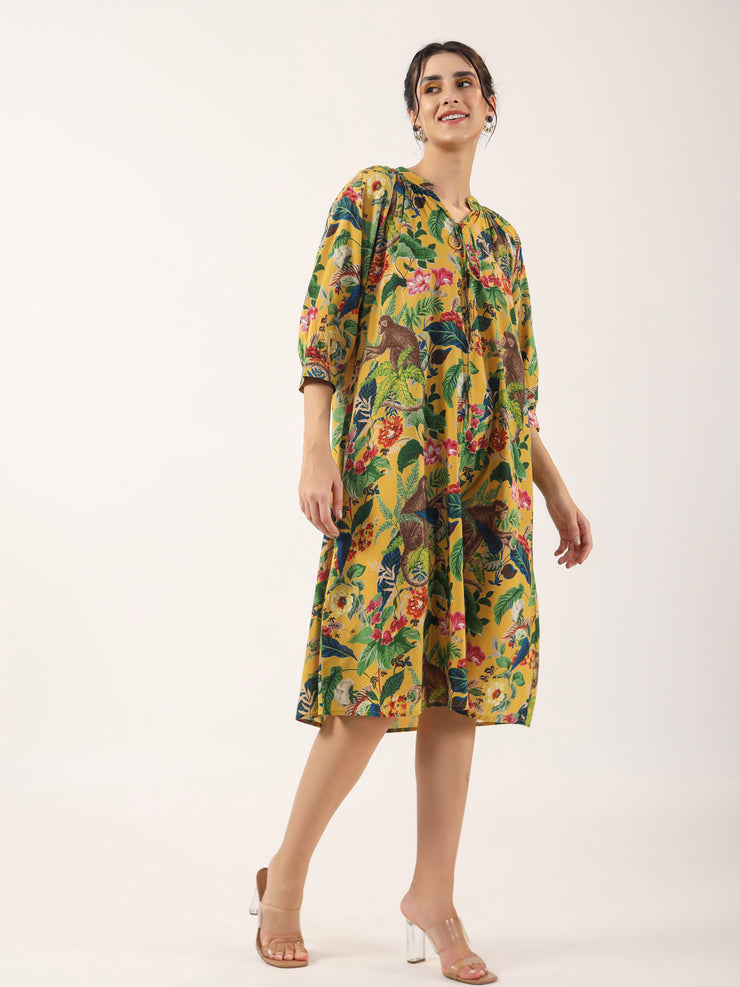 Monkey print Cotton Lounge Dress