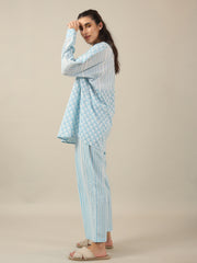 SKY BLUE FLORAL PRINT loose fit Cotton Night SUIT