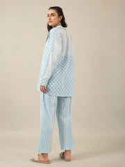 SKY BLUE FLORAL PRINT loose fit Cotton Night SUIT