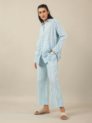 SKY BLUE FLORAL PRINT loose fit Cotton Night SUIT