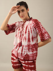 Red Tie-dye Cotton Night SUIT