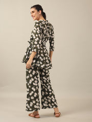 Green Floral PEPLUM Printed cotton co-ord Set