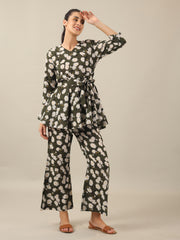 Green Floral PEPLUM Printed cotton co-ord Set