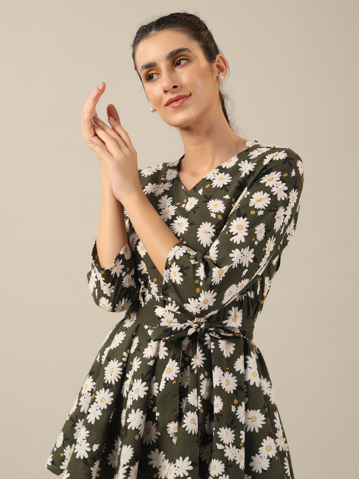 Green Floral PEPLUM Printed cotton co-ord Set