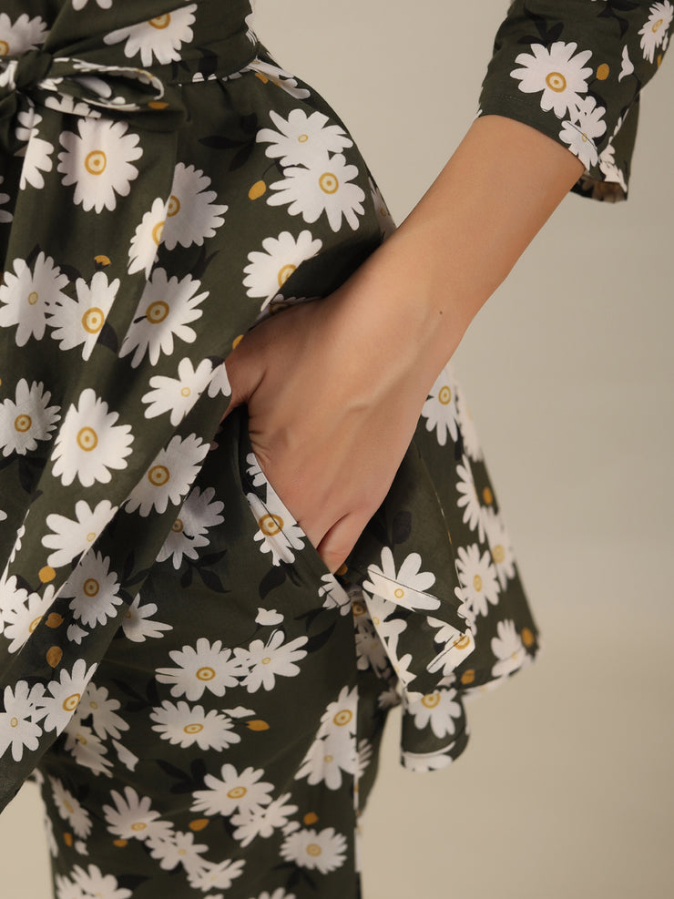 Green Floral PEPLUM Printed cotton Coord  Set