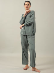 Grey solid Cotton Night SUIT