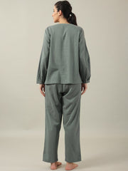 Grey solid Cotton Night SUIT