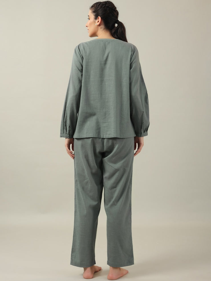 Grey solid Cotton Night SUIT