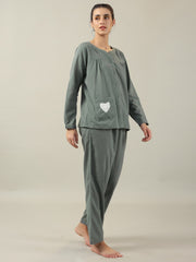 Grey solid Cotton Night SUIT