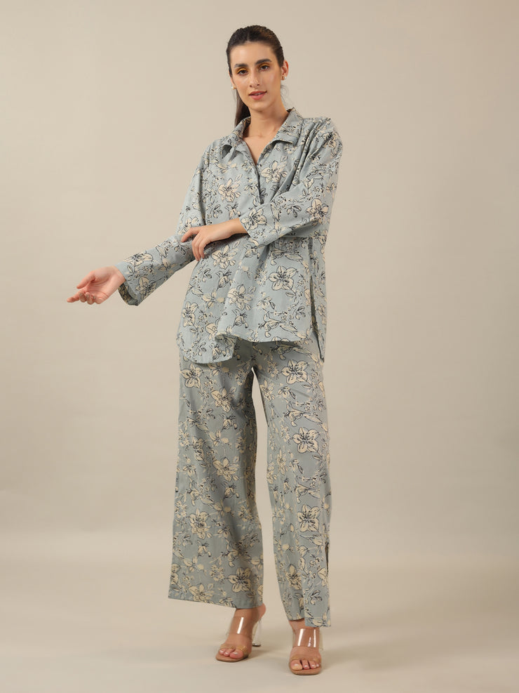 Blue Floral LOOSE FIT Palazzo Loungewear Set