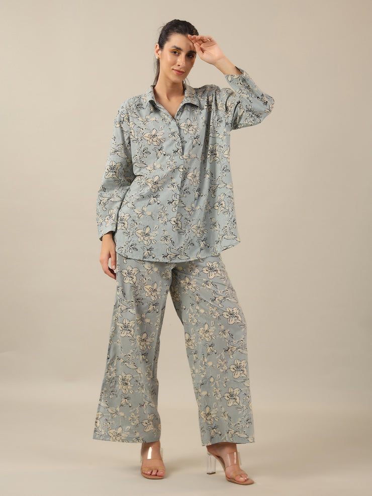 Blue Floral LOOSE FIT Palazzo Loungewear Set