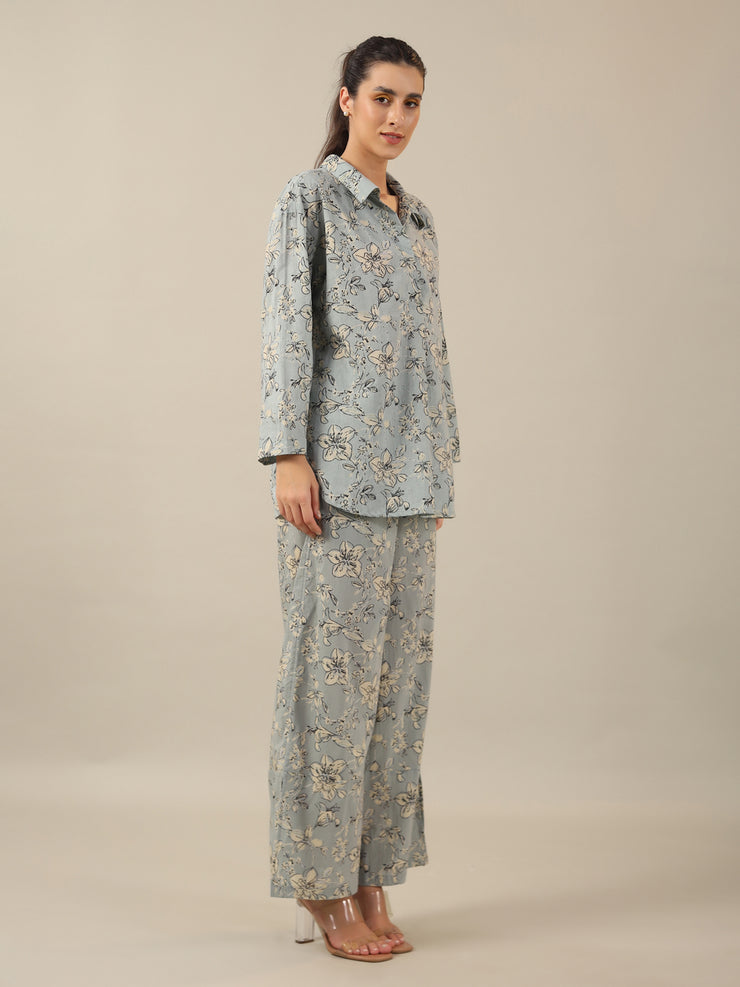 Blue Floral LOOSE FIT Palazzo Loungewear Set