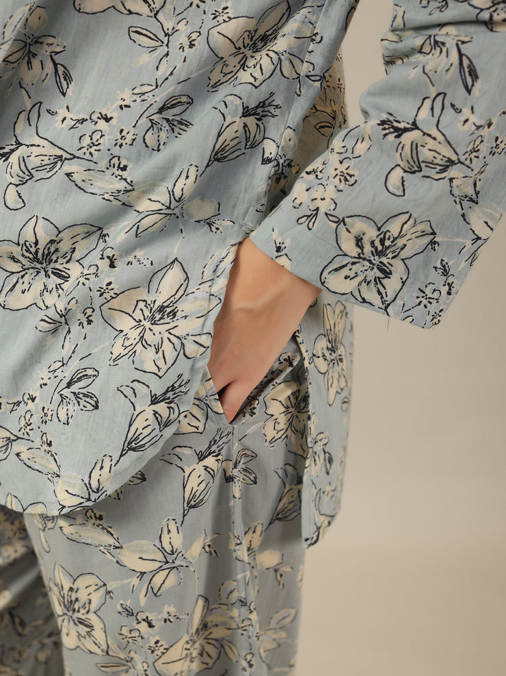 Blue Floral LOOSE FIT Palazzo Loungewear Set