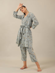 Powder blue Pure Cotton 3 peice  Night SUIT