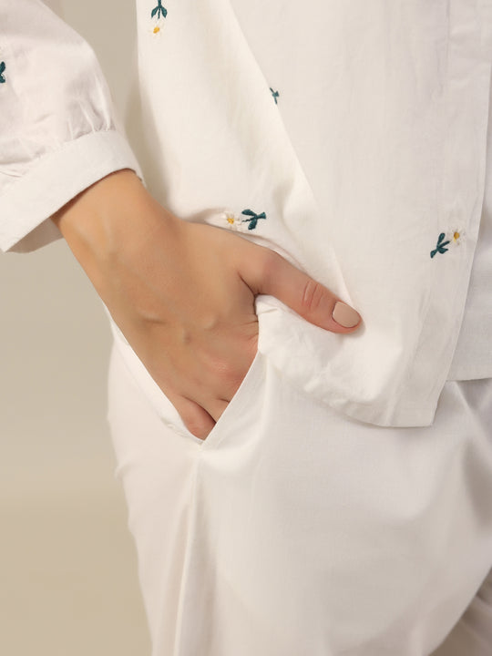 WHITE DAISY Cotton Night SUIT