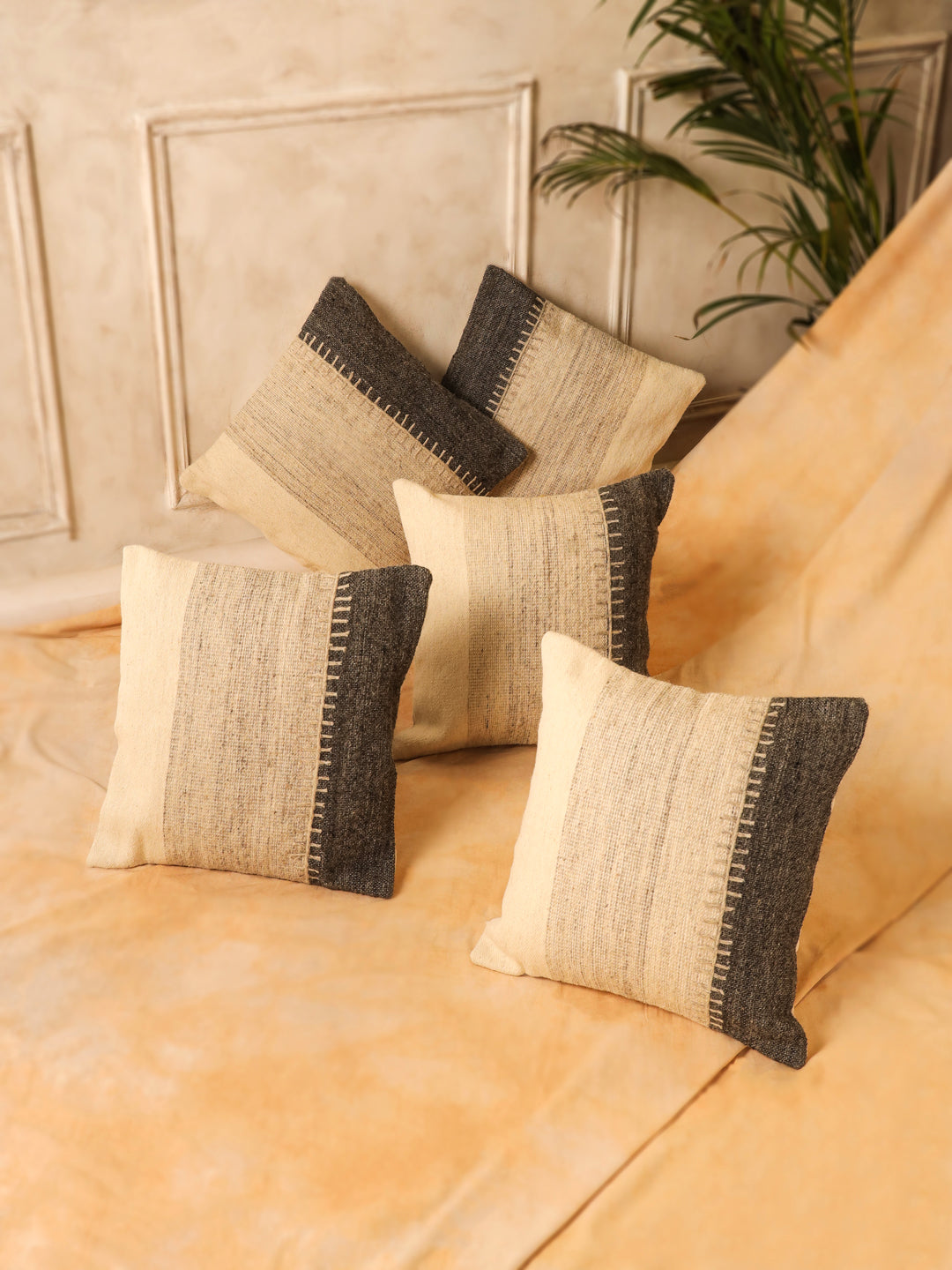 Jute Cotton Off White Colour Self Design Cushion Covers