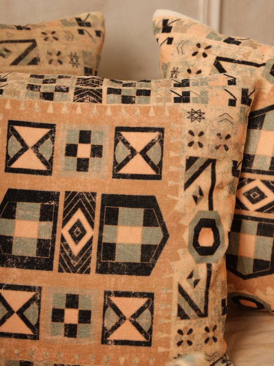 Velvet Beige Colour Geometric Cushion Covers