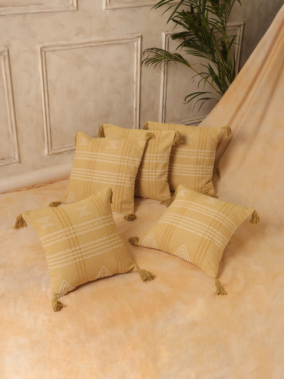 Cotton Yellow Colour Embroidered Cushion Covers