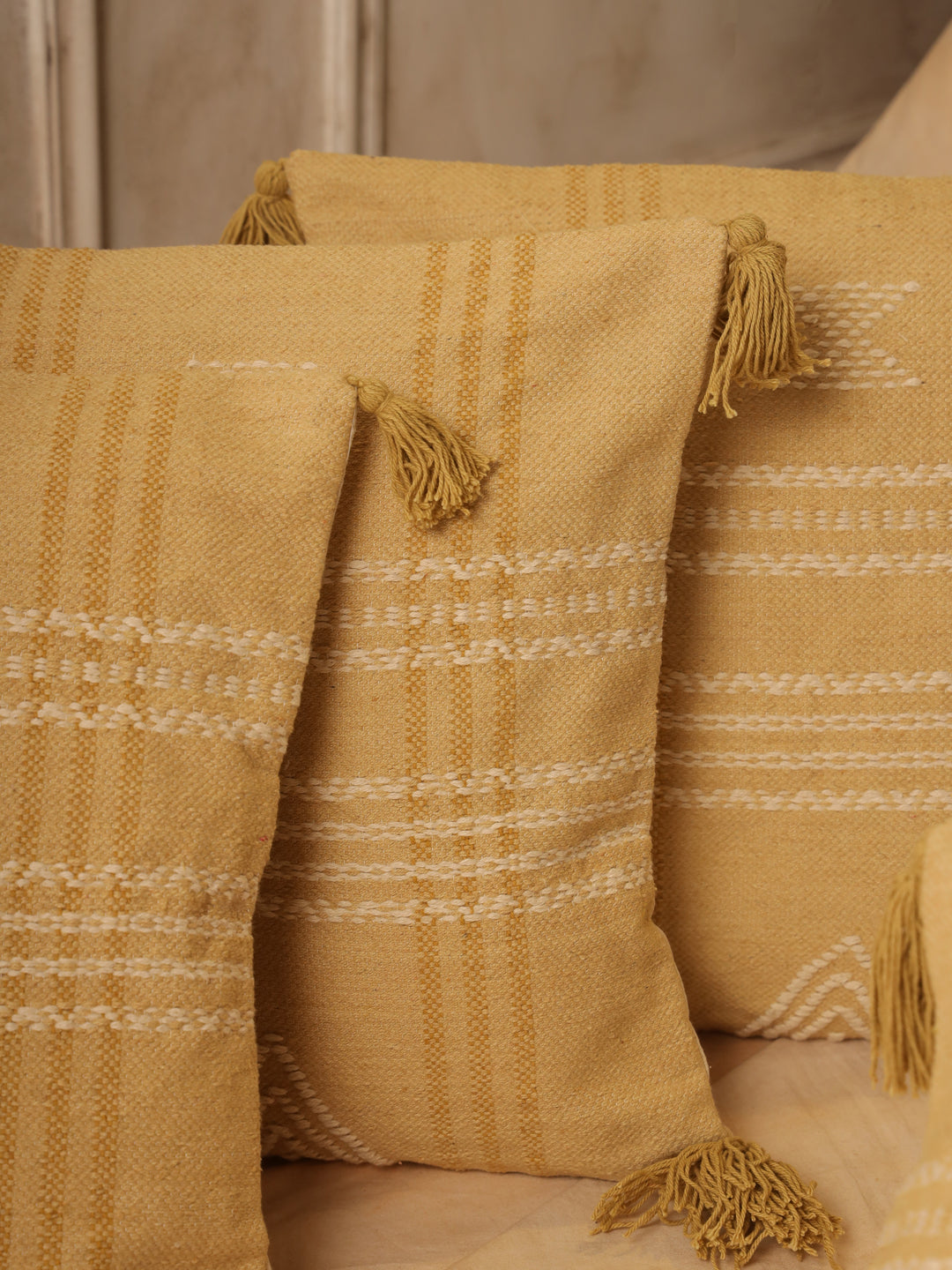 Cotton Yellow Colour Embroidered Cushion Covers