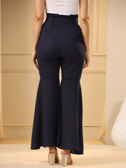 Navy Blue Flared Pure Cotton Trousers