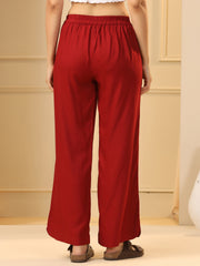 Maroon Floral Printed Straight Fit Parallel Trousers