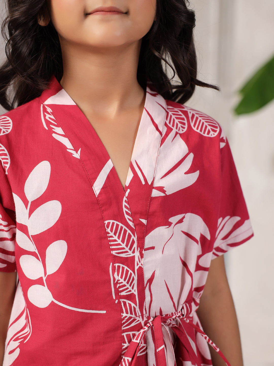 Pink Floral Printed Night Suit for Kids - SanskrutiHomes 