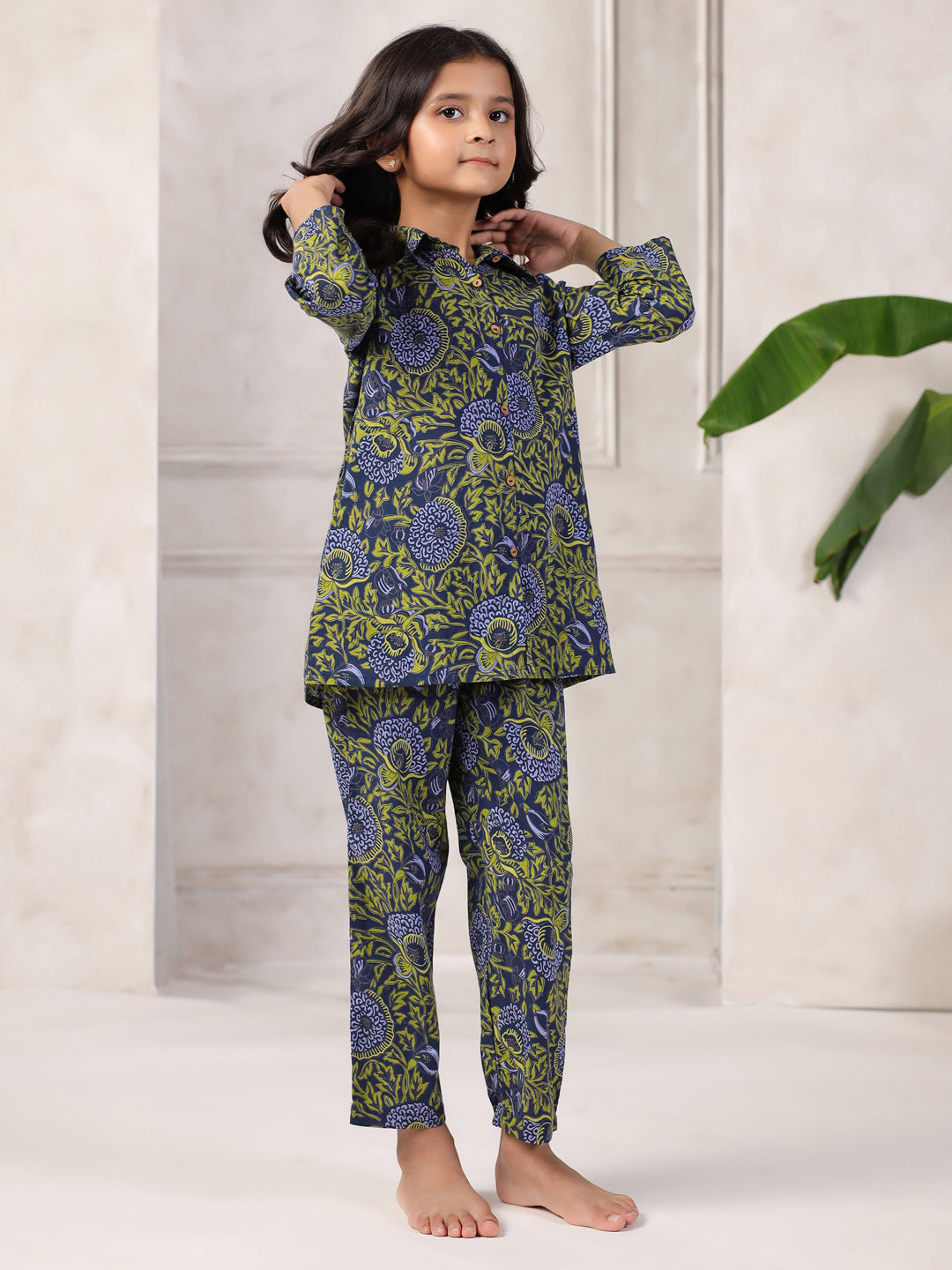 Floral Printed Cotton Night Suit Set for Kids