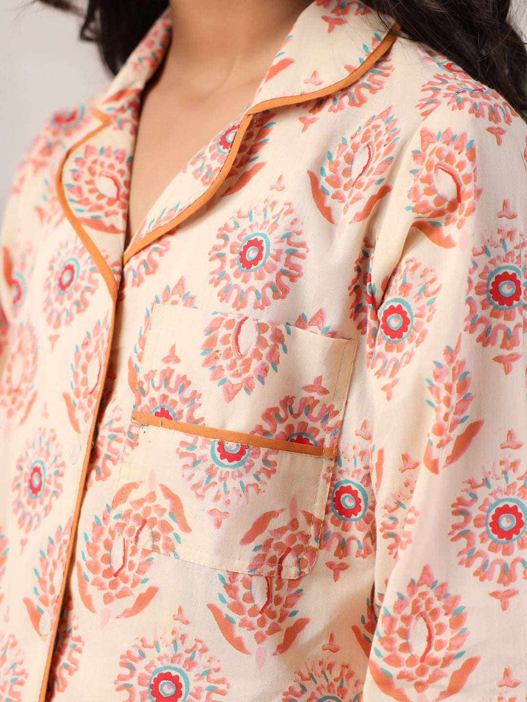 Pink Flower Printed Cotton Night Suit Set for Kids - SanskrutiHomes 