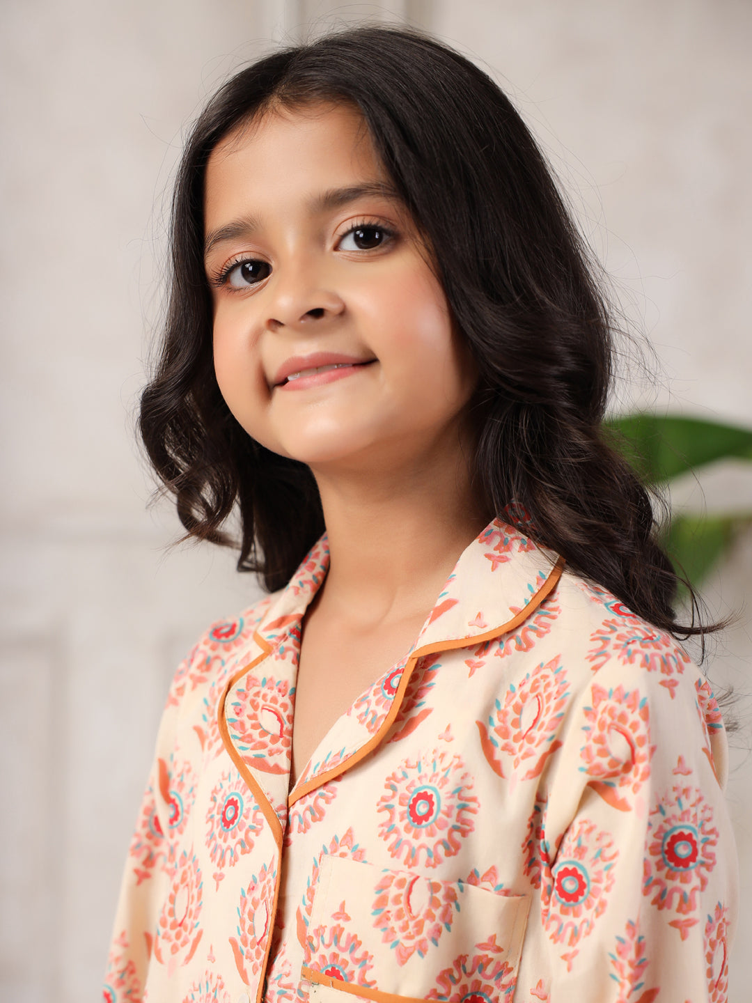 Pink Flower Printed Cotton Night Suit Set for Kids - SanskrutiHomes 