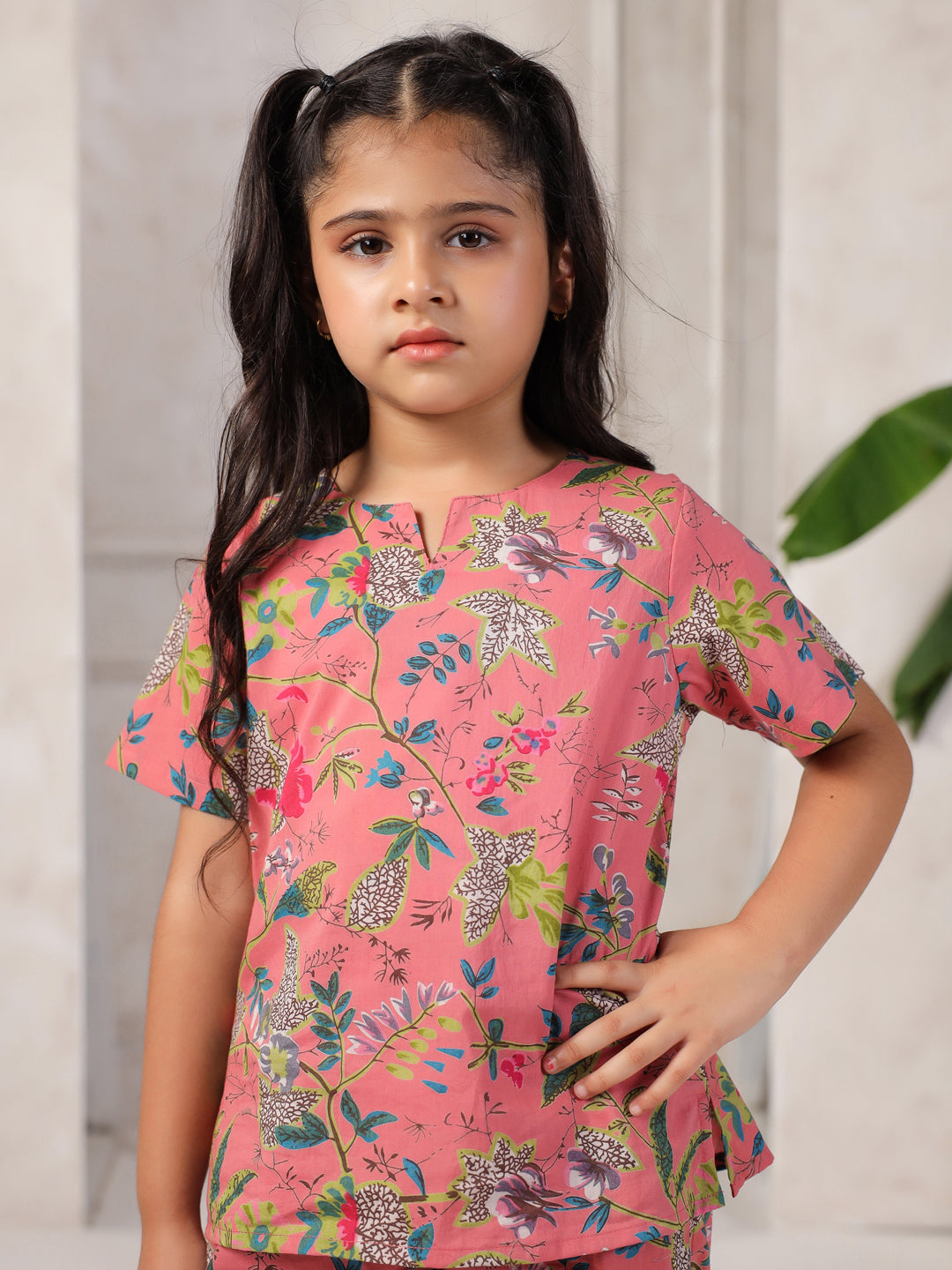 Floral Printed Cotton Night Suit Set for Kids