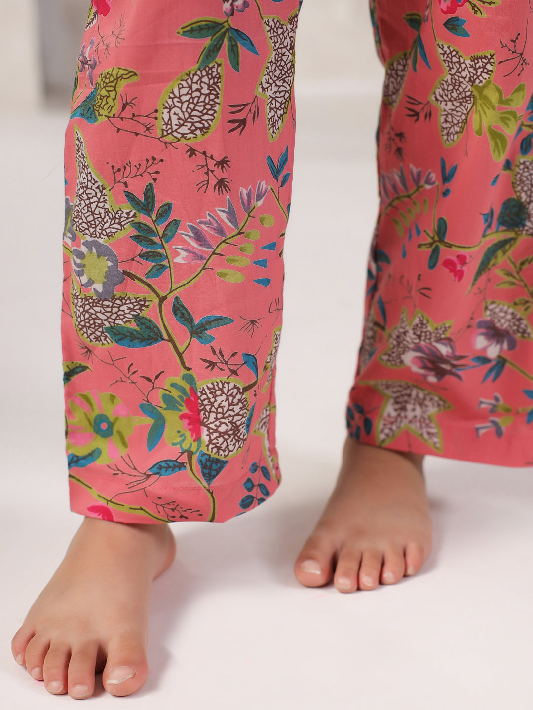 Floral Printed Cotton Night Suit Set for Kids