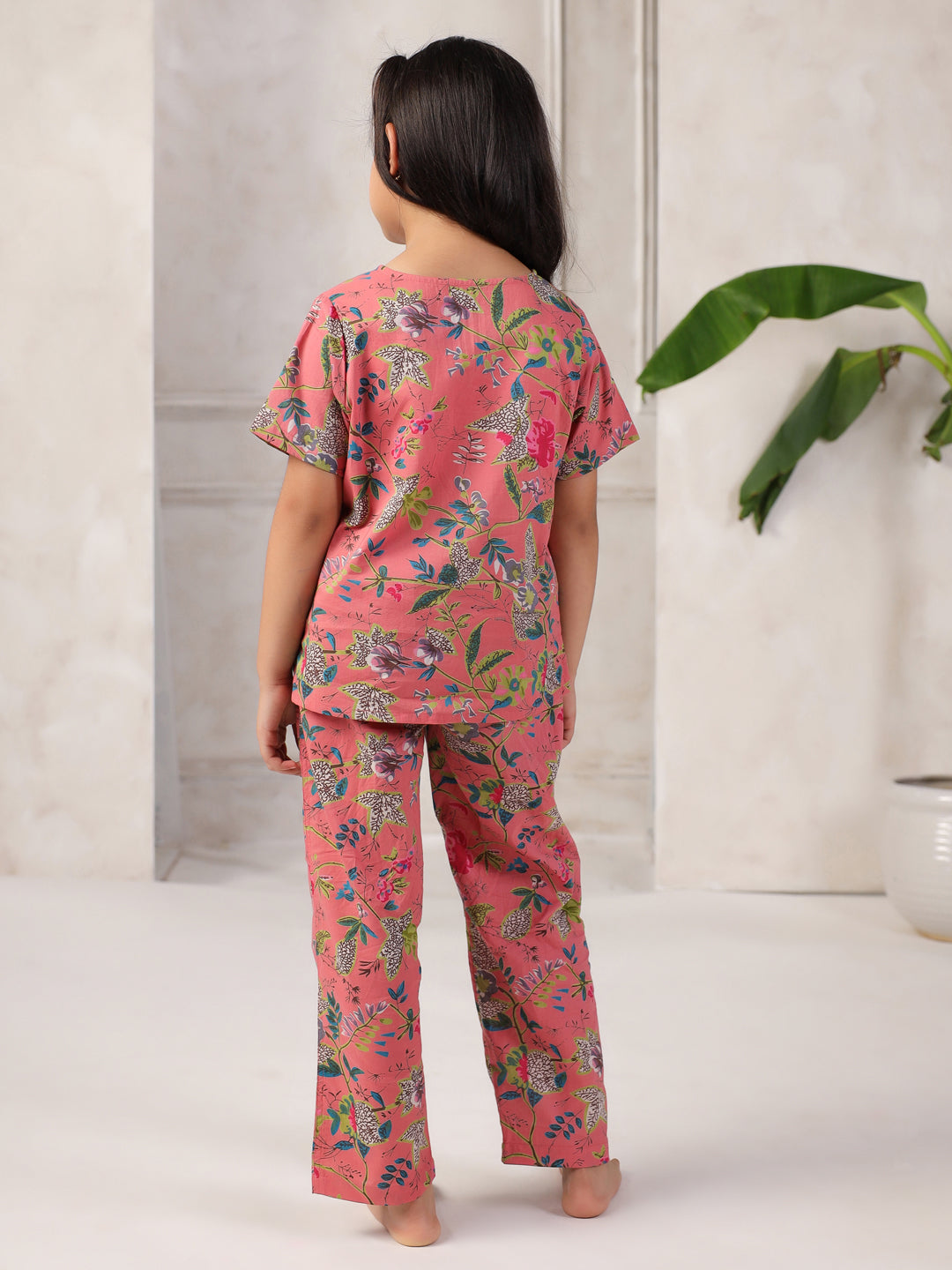 Floral Printed Cotton Night Suit Set for Kids
