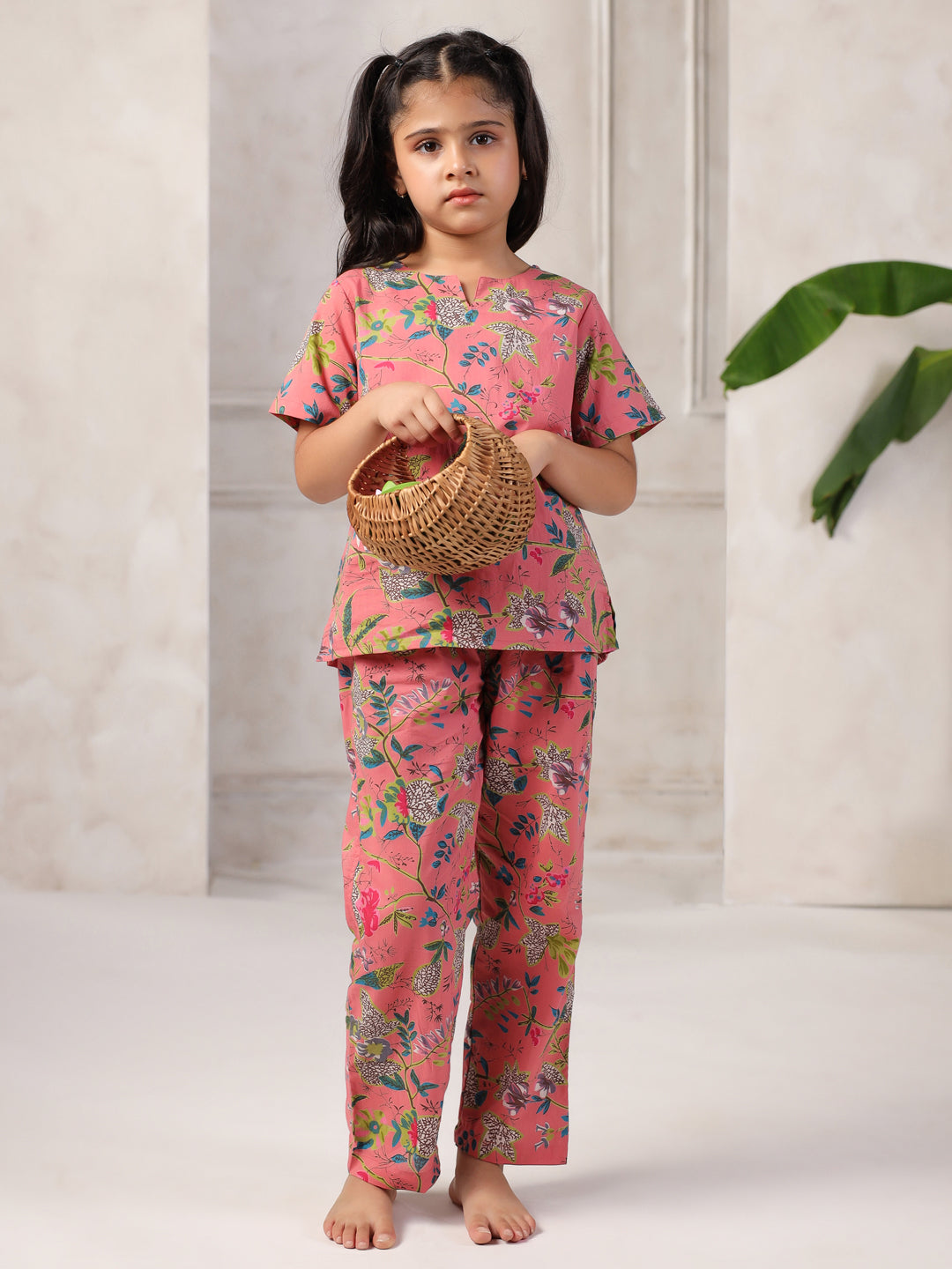 Floral Printed Cotton Night Suit Set for Kids