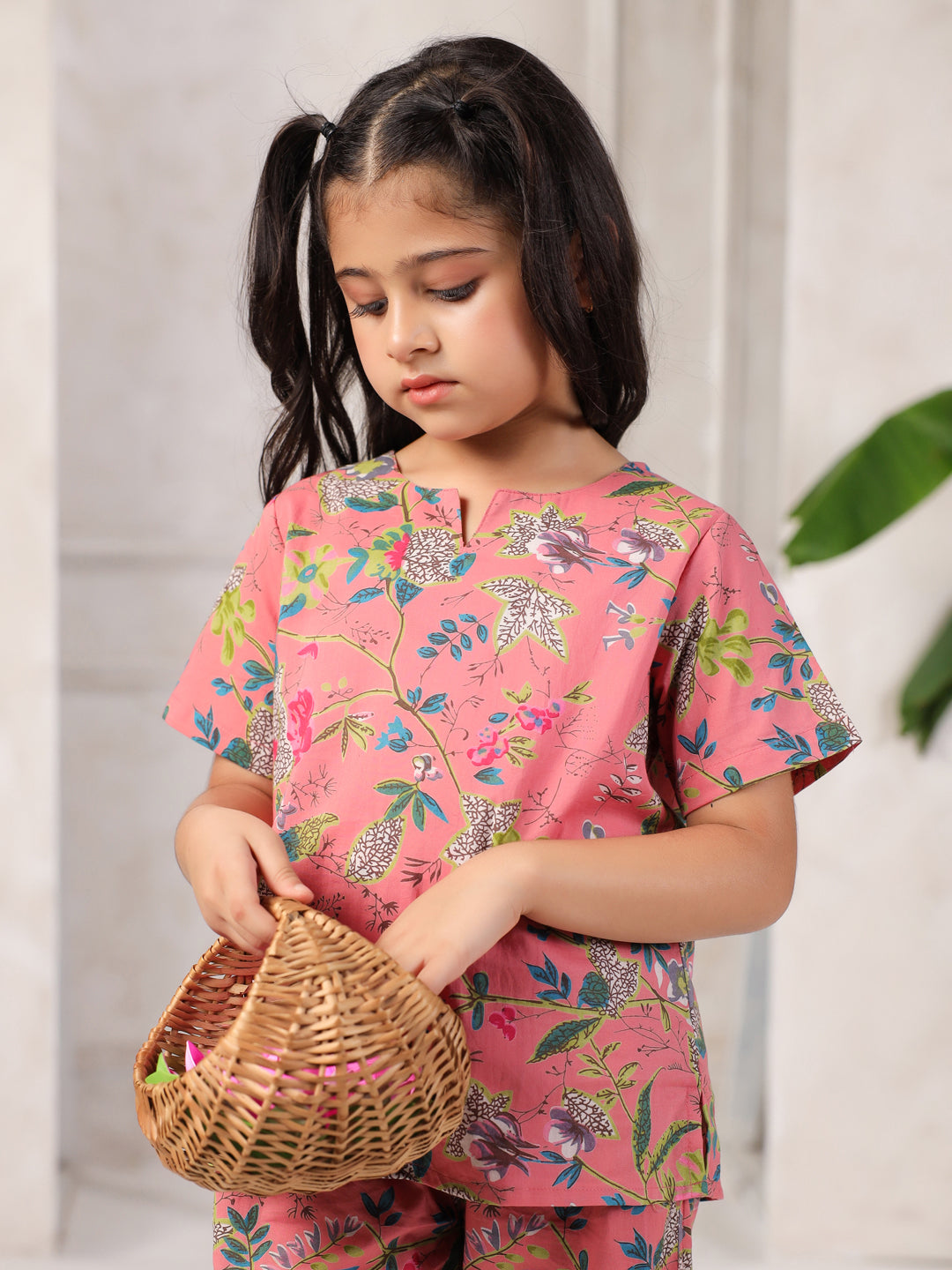 Floral Printed Cotton Night Suit Set for Kids
