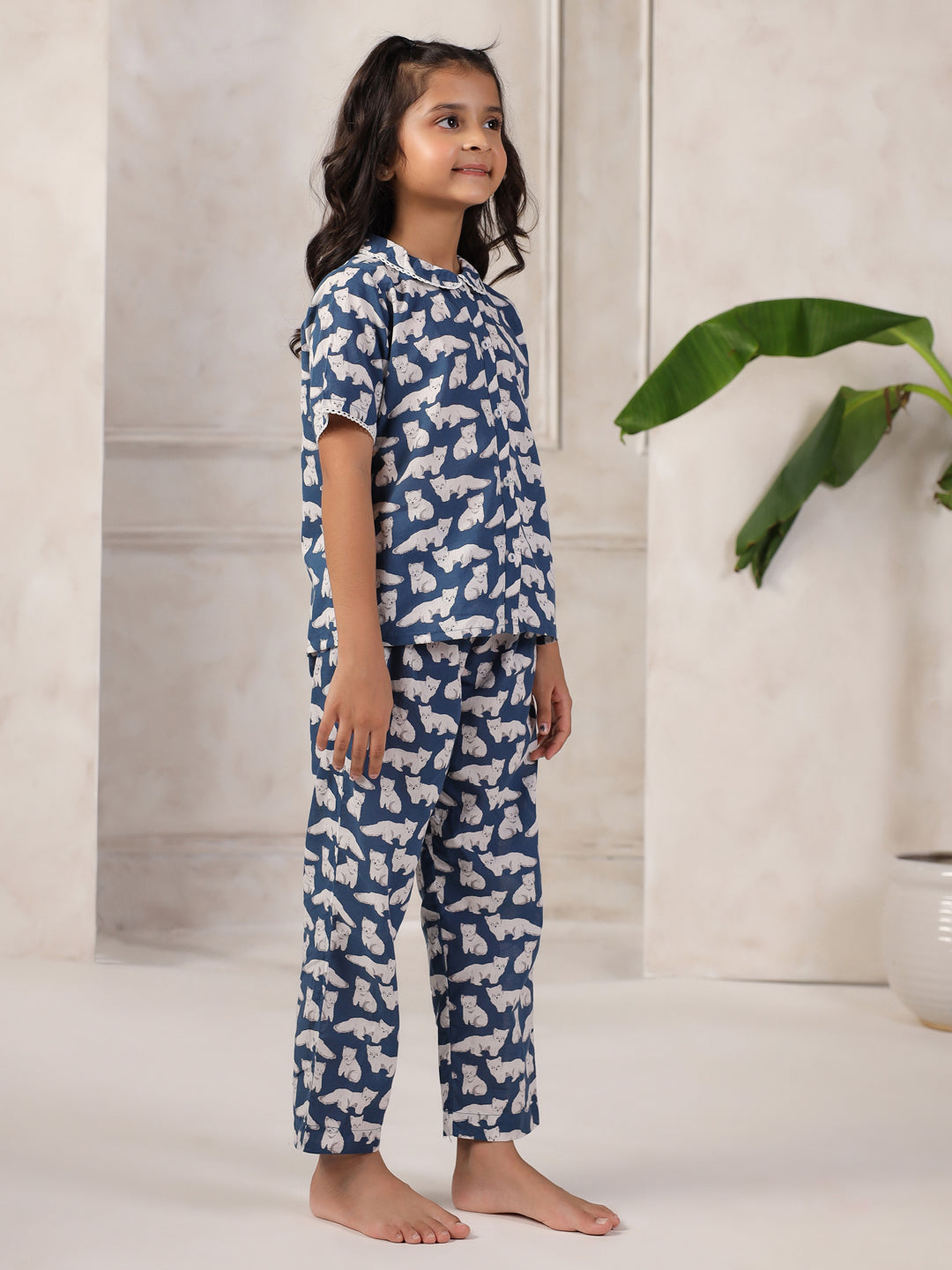Blue Cotton Printed Night Suit for Kids