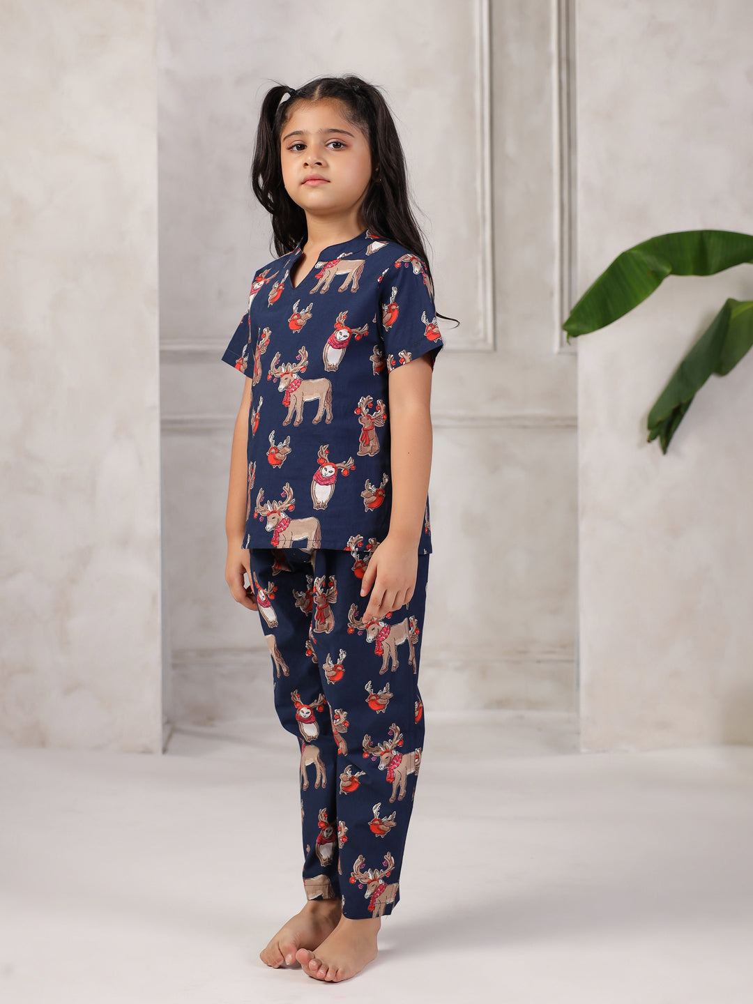 Blue Printed Cotton Night Suit for Kids