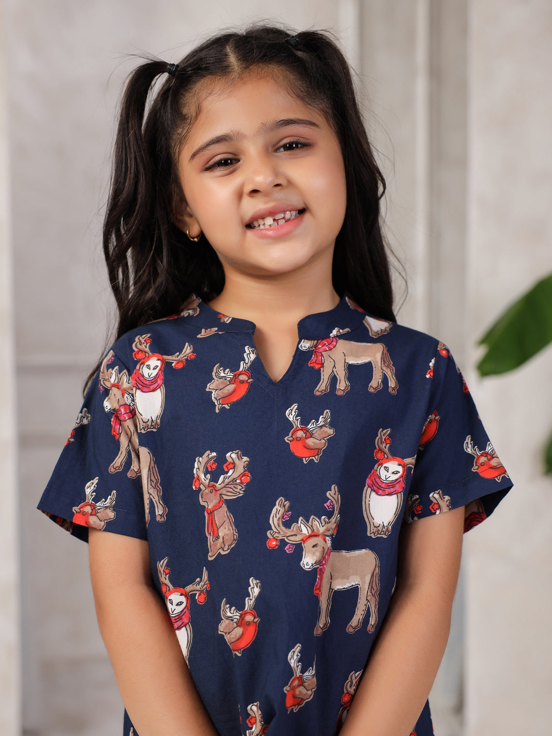 Blue Printed Cotton Night Suit for Kids - SanskrutiHomes 