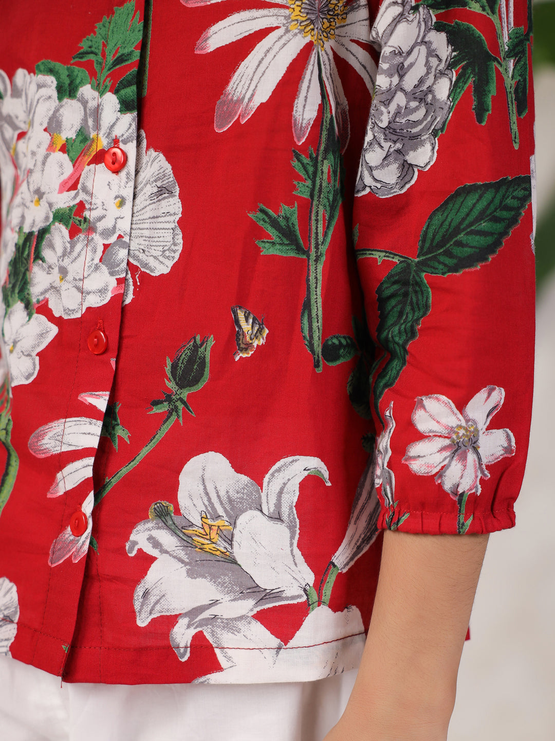 Red Printed Cotton Night Suit Set For Kids