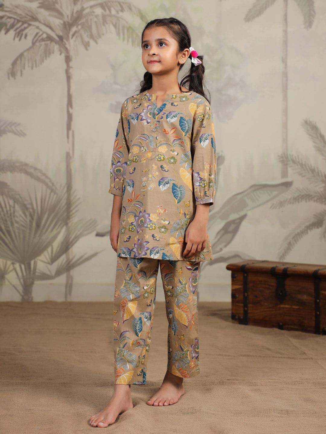 Brown Printed Cotton Night Suit for Kids - SanskrutiHomes 